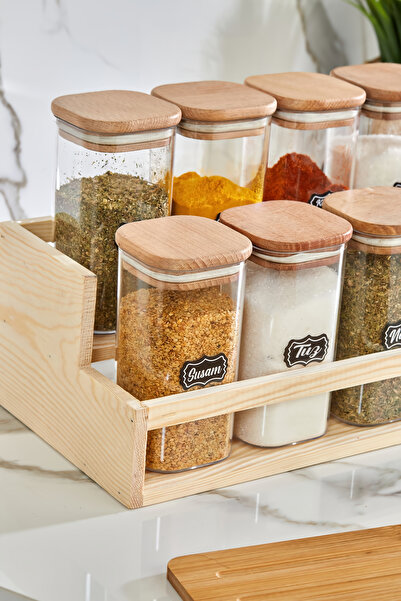 OES HOME 10-Piece Spice Rack Set with Wooden Stand --New Model-- --Spoon Gift--