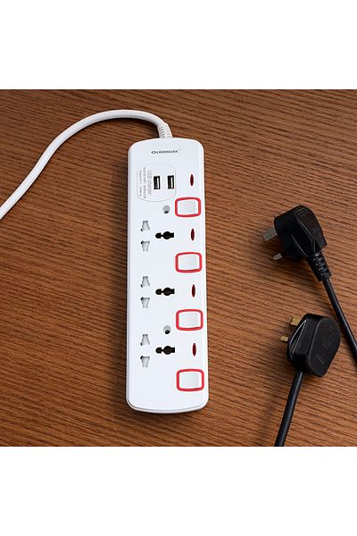 Olsenmark 4 Way Extension Board 4M Power Cable High Quality, Shock Proof Design
