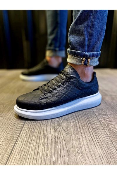 TB Terzi Bey Terzi Bey High Sole Casual Shoes 044 Quilted Black (White Sole)