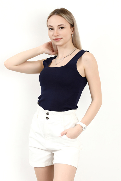 GİYSA Women's Square Neck Thick Straps Basic Knitwear Blouse Navy Blue - 2000