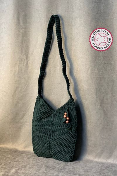 Uretti - Geantă de damă Emine 9106 tricotată manual cu motiv triunghi - verde