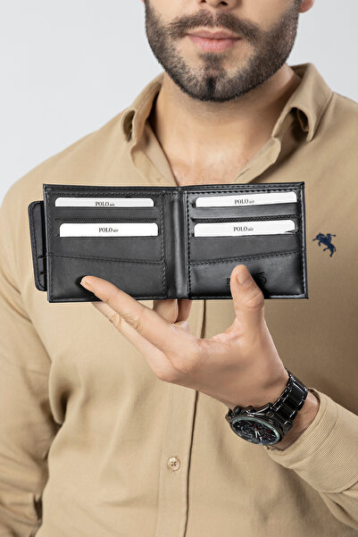 Polo Air Erkek Set Kombin Kemer Cüzdan Kartlık Çakmak Kol Saati Hediyelik Kutusunda Siyah Set PL-0974E7