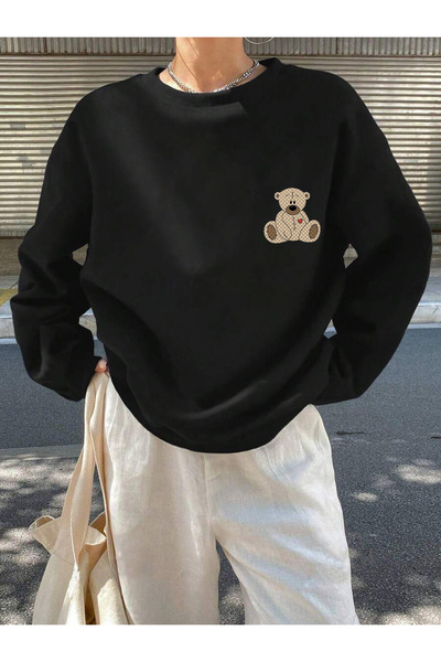 ayıcık (baskılı) pamuklu oversize sweatshirt 4070788541002