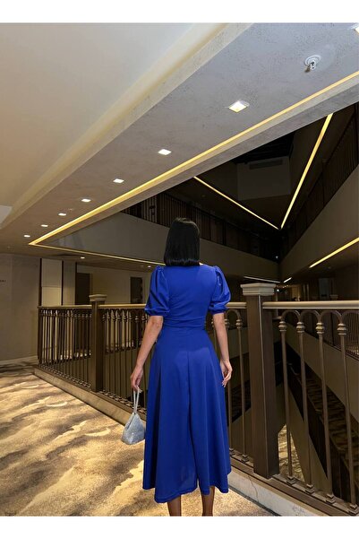 Secret Passion Lingerie Rochie midi din țesătură creponată cu mâneci balon scurte sezon nou 583151