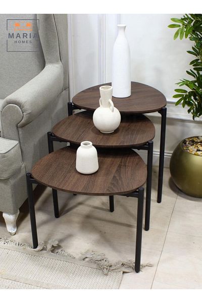 MARIA HOMES Set of 3 Nesting Coffee Tables – Modern Space-Saving Design for Living Room (Walnut Finish)
