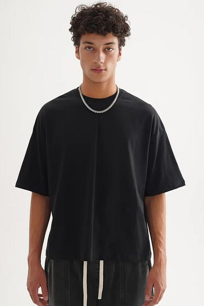 Tarz Cool Ανδρικό μπλουζάκι μαύρο Oversize Crew Neck 100% βαμβάκι