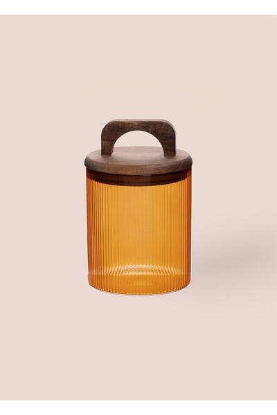 The Mia Acacia Glass Jar with Handle Amber 700 ml Cm484