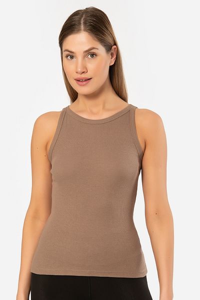 TÜREN 2 Pieces Halter Neck Ribbed Women's Sports Undershirt 95% Cotton 5% Lycra
