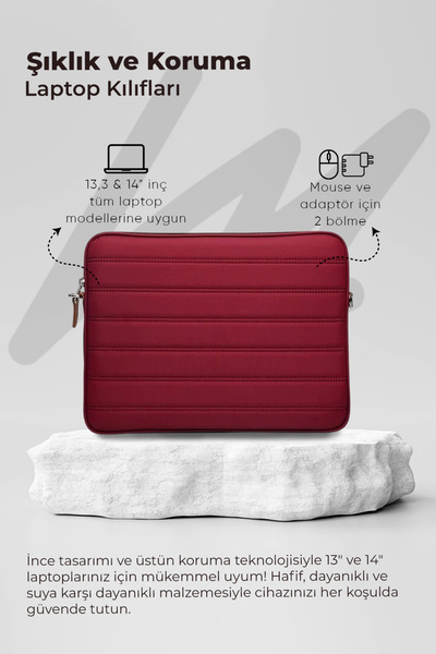 MORCA Macbook Air Pro 13" & 14" Inç Su Geçirmez Laptop Kılıfı Bordo