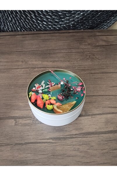 Mercan Kokulu süslü yeşil mum