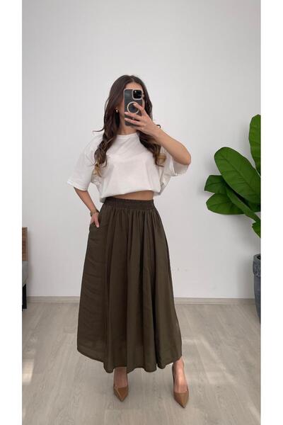Nazline Жіноча довга спідниця з еластичним поясом і кишенями