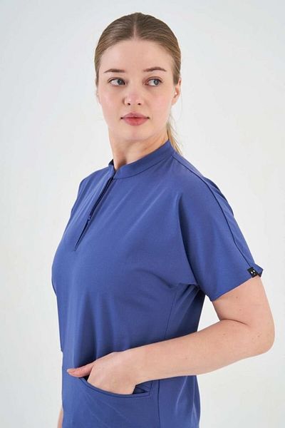 Owlet Medikal Scrubs din Lycra albastru închis cu fermoar