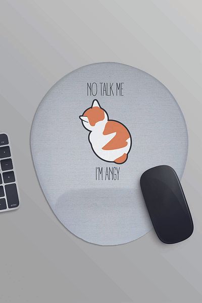 qoeuyl boutique No Talk to Me I'M Angy Cute Cat Printed Oval Wrist Support Mousepad
