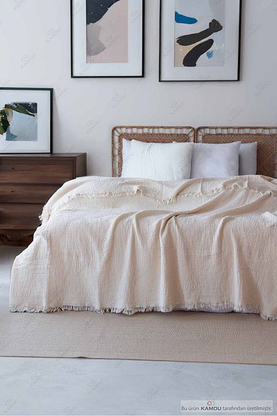 Embays 200X220 cm Luxury Muslin Bedspread, 100% Cotton Bedspread, Double Bedspread