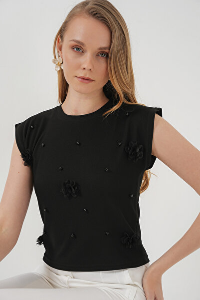 Bigdart 929 Kısa Kol Örme Bluz - Siyah