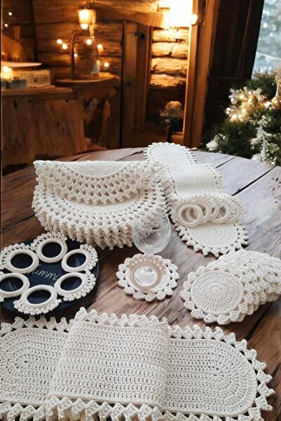 Örgü Sanatı El Örgüsü Cotton Makrome 12 Kişilik Supla Takımı