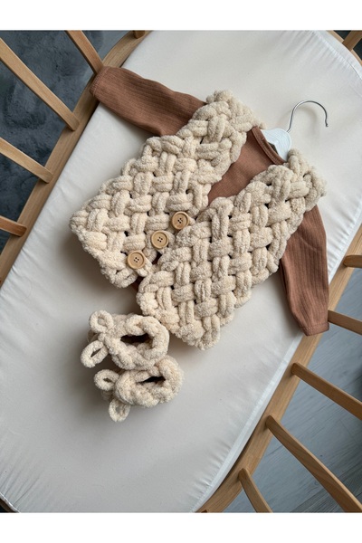 babyist Puffy El Örgüsü Bebek Yelek Patik Takımı