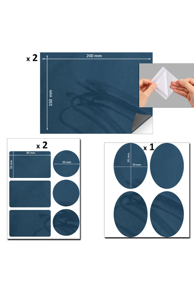 FIXALL ADHESIVE PRODUCTS Yapışkanlı Alkantara Nubuk Deri Tipi Kumaş. Döşeme Koltuk Tamir Yama Seti 3 Set 18 Parça Lacivert