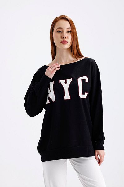 Miss Murem سويت شيرت بياقة مطبوعة من Nyc - أسود