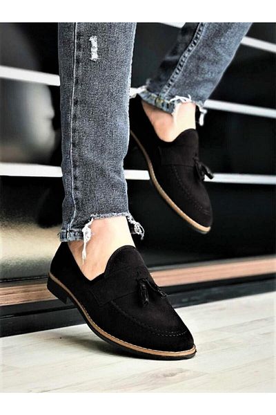 Nisaca Boutique Men's Black Suede Tassel Shoes