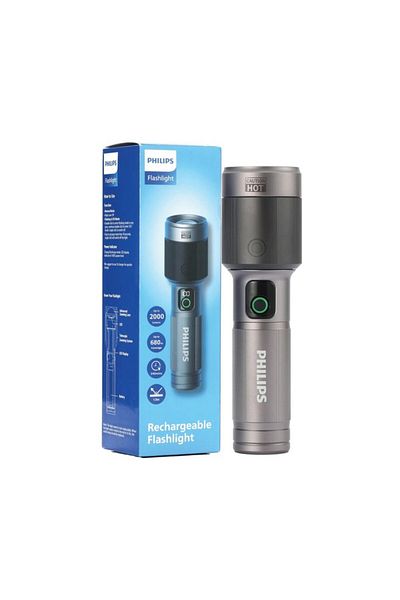 Philips 2000 Lumens Aircraft Aluminium Alloy Zoom LED Rechargeable Flashlight 21.3 x 4.4 x 6.05 cm