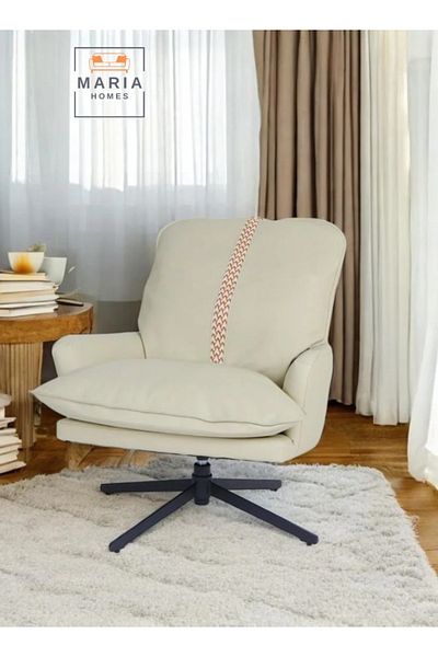 MARIA HOMES Modern Swivel Lounge Chair with Faux Leather Upholstery Comfortable Adjustable Chair for Living room