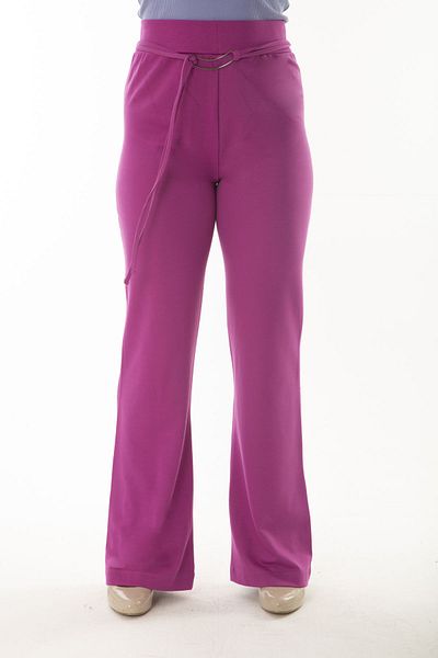 Şans Women's Large Size Fujya Waist Wide Leg Trousers with Elastic Waist and Metal Buckle and Lacing Detail 65N36998