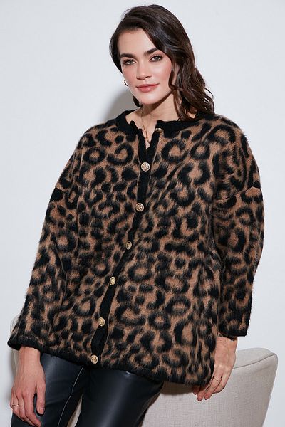 Lela Standard Fit Leopard Soft Textured Cardigan Cardigan 4614504