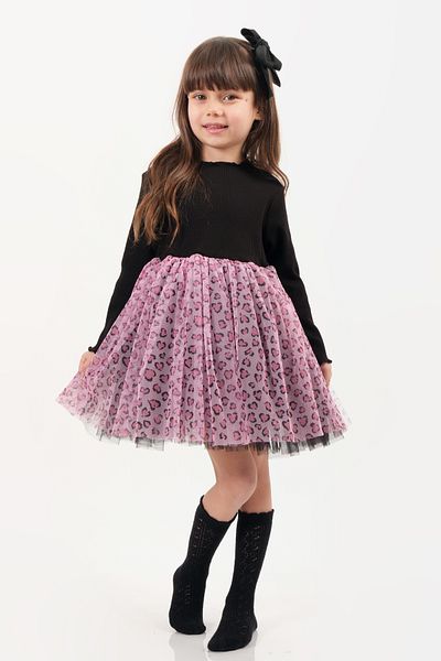 Milangel Rochie pentru fetiță cu fustă tutu din tul imprimat cu model leopard