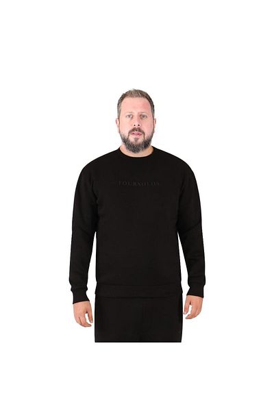 FOURSOLOS Men's Black Sweatshirt, 3 Thread Fabric, Regular Fit