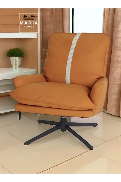 MARIA HOMES Modern Swivel Lounge Chair with Faux Leather Upholstery Comfortable Adjustable Chair for Living room