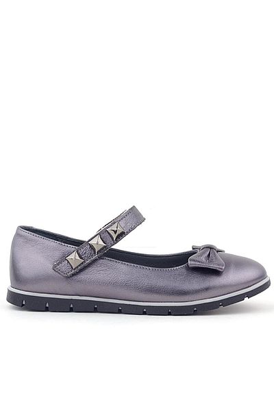 Rakerplus Balerina pentru fete din piele naturală Platinum Velcro cu detaliu metalic