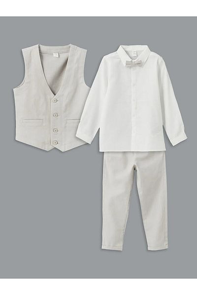 LC Waikiki Lcw Kids White Poplin Boy's Vest Set