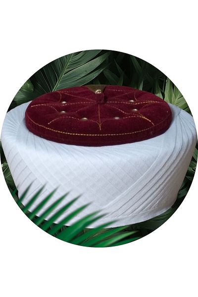 şahinbak Luxury Soft Yellow - Sultan Skullcap, Cube, Burgundy Yellow - S039