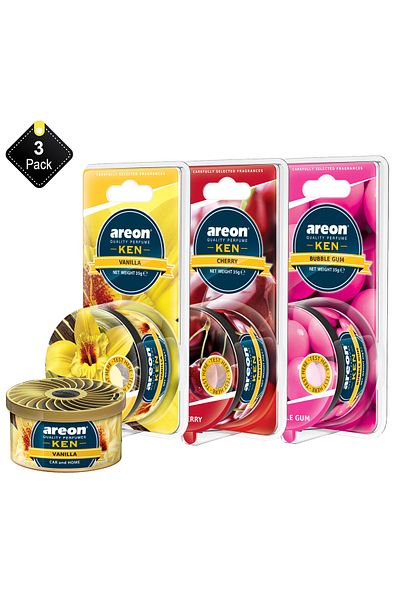 Areon Pack of 3 Areon Ken Collection Cherry-Bubble Gum - Vanilla