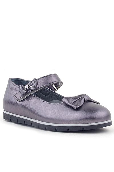 Rakerplus Pantofi de balerină pentru fete din piele naturală cu panglică platină cu velcro