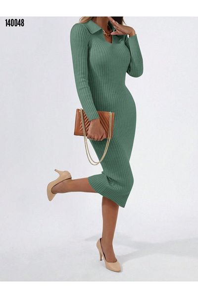 Kokosh moda Νέα σεζόν Γυναικείο μακρυμάνικο μίντι πλεκτό φόρεμα με λαιμόκοψη V