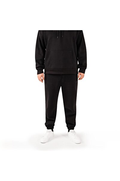 FOURSOLOS Black Men's Jogger, 3 Thread Fabric, Regular Fit, Cotton, Comfortab...