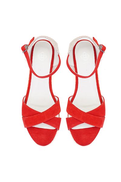 Desa Women's Red Wedge Heel Suede Espadrille Sandals
