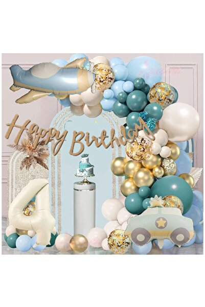 Partile Retro Renk Uçak Arabalı Folyo Balon Seti Parti Eğlence Kutlama Polis ...