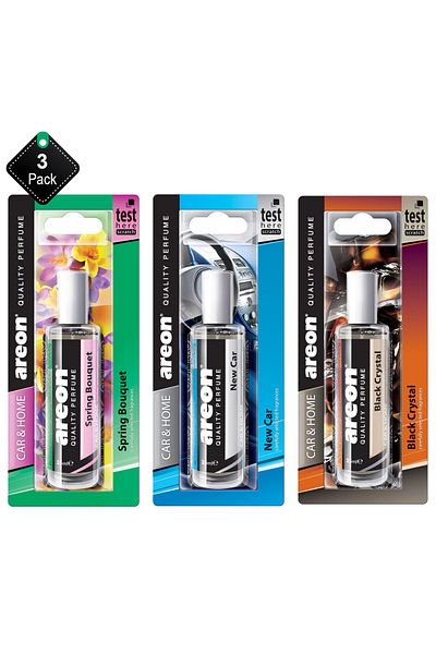 Areon Pack Of 3 Areon air freshener Perfumes 35 ml Collection (Black - New Car - Spring )