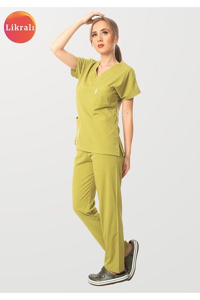 Simirna Üniforma Pistachio Green Premium Fabric Lycra Surgery Doctor Nurse Jersey Scrubs Suit