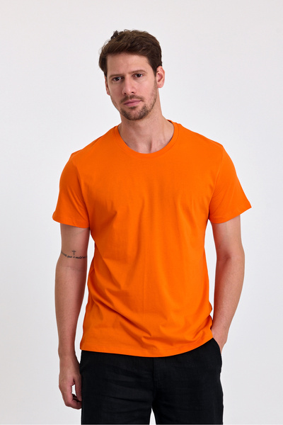 COMBİNE MİCHAİL Erkek Turuncu %100 Pamuk Slim Fit Bisiklet Yaka Basic Tişört