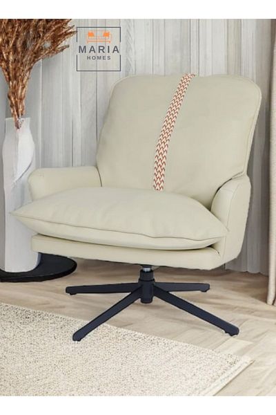 MARIA HOMES Modern Swivel Lounge Chair with Faux Leather Upholstery Comfortable Adjustable Chair for Living room