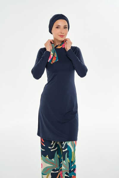 MARESİVA Maresiva Hana Long Sleeve Full Covered Hijab Swimsuit 2114-25 Dark Navy Blue