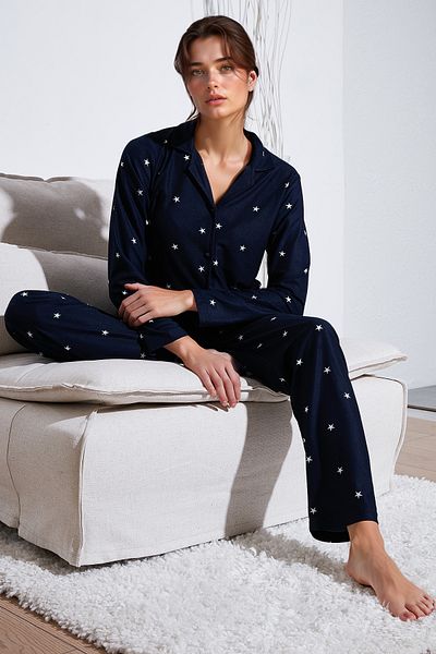 Lela Stretch Apache Collar Elastic Waist Pajama Set - Regular Fit 65720501
