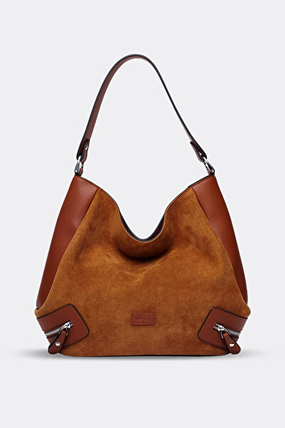 MORCA Tan Colored Genuine Suede Women's Shoulder Bag - Casual Tote