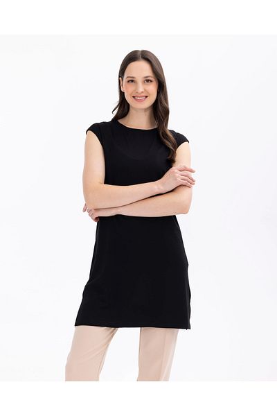 SCL Tricou de bază fără mâneci cu gât rotund