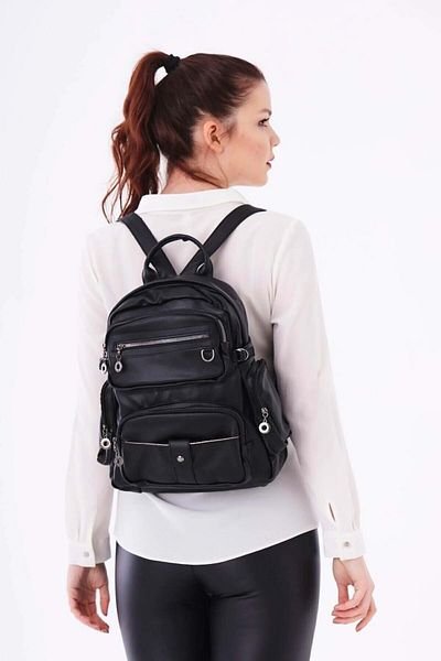 Bagorama Marlon Multi-Eye Women's Washed Leather Backpack - Black