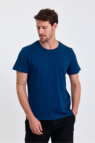 COMBİNE MİCHAİL Ανδρικό μπλουζάκι Indigo 100% Cotton Slim Fit Crew Neck Basic T-shirt